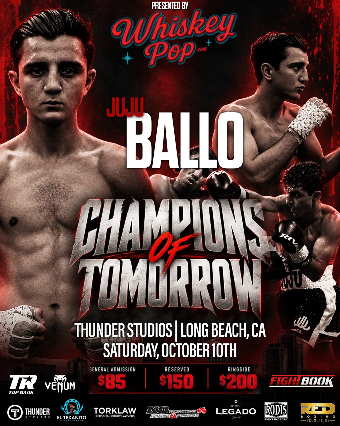 Official fight poster — Julius &ldquo;JuJu&rdquo; Ballo, Champions of Tomorrow, Thunder Studios, Long Beach, Saturday October 10