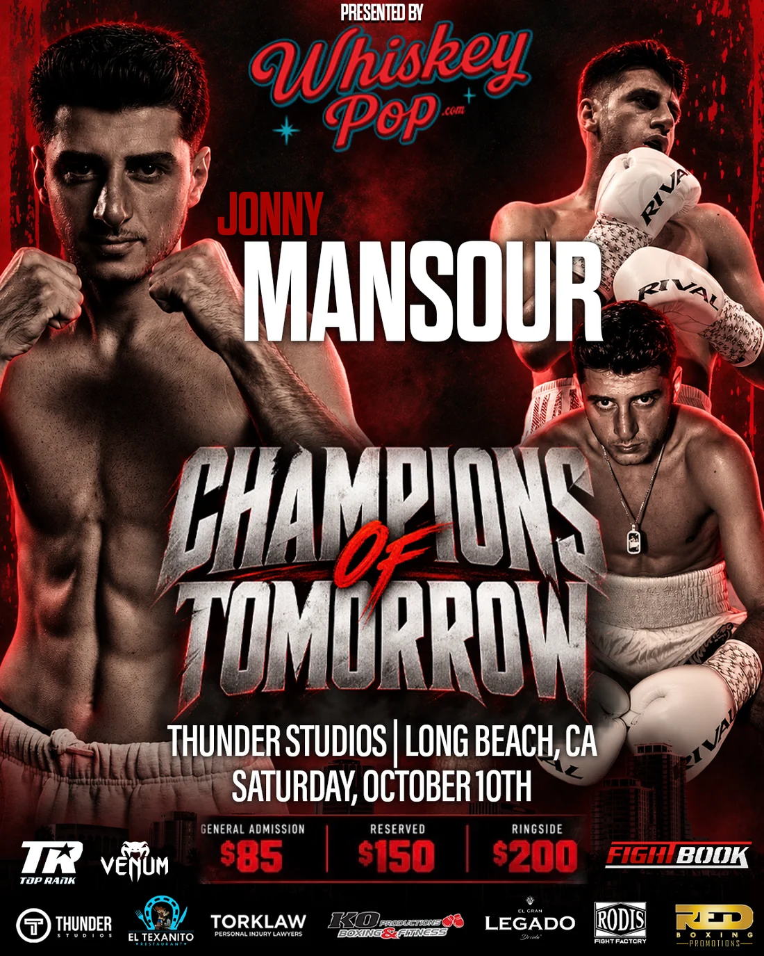 Official fight poster — Jonny Mansour, Champions of Tomorrow, Thunder Studios, Long Beach, Saturday October 10