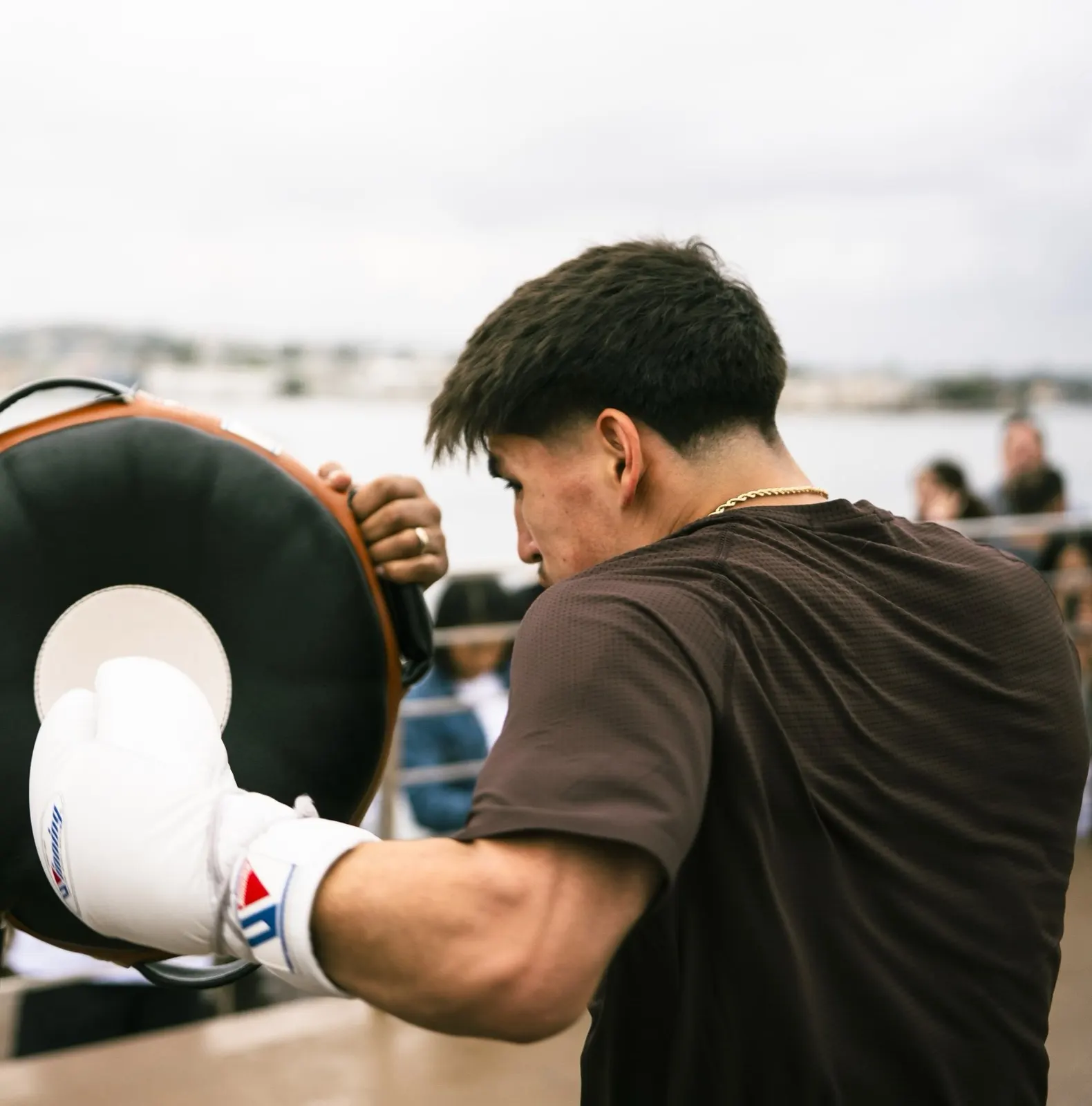 Richard Fernandez Jr on the mitts at the SD Fight Night open workout, Oceanside